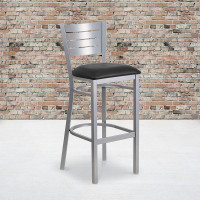 Flash Furniture XU-DG-60402-BAR-BLKV-GG HERCULES Series Silver Slat Back Metal Restaurant Barstool